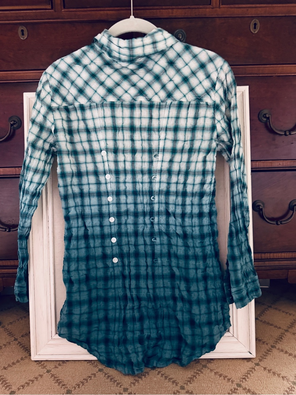 Vintage Elizabeth & James green and white ombre plaid check button-down shirt S